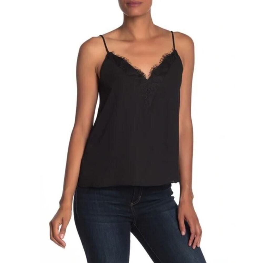 Socialite Women's Lace Trim Adjustable Strap Camisole Top in Black‎ XSmall $42